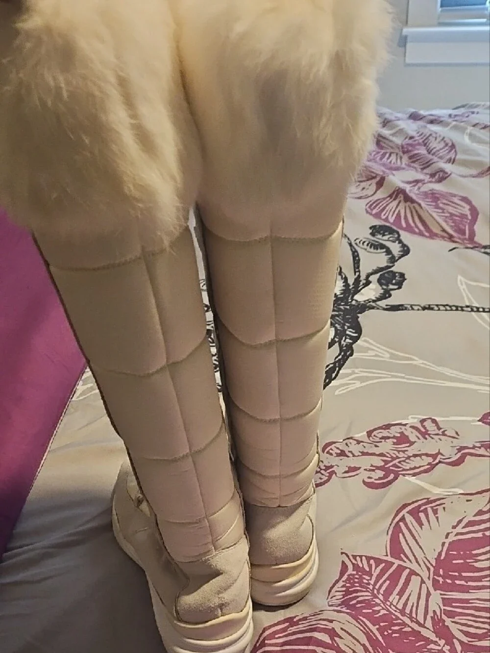 Baby Phat Throw Backs Women's Cream Lace-Up Faux Fur Winter Boots
